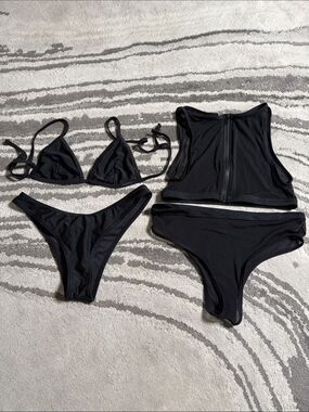 Kendall & Kylie Black Bikini Set Trio with Zip Crop